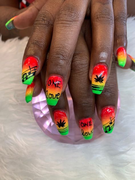 Jamaican Style Nails, Jamaica Nail Designs Art Ideas, Jamaican Theme Nails, Rasta Nails Design, Nails For Jamaica Vacation, Jamaica Inspired Nails, Jamaica Nail Designs, Jamaican Nails Ideas, Nails Jamaica