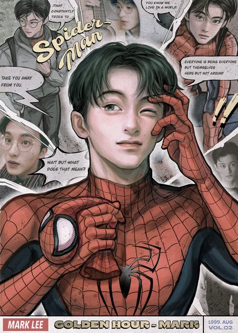 Wallpaper Spiderman, Spiderman Drawing, Nct Dream Members, Spiderman Artwork, Mark Nct, Kpop Posters, Jaehyun Nct, Mark Lee, Kpop Fanart