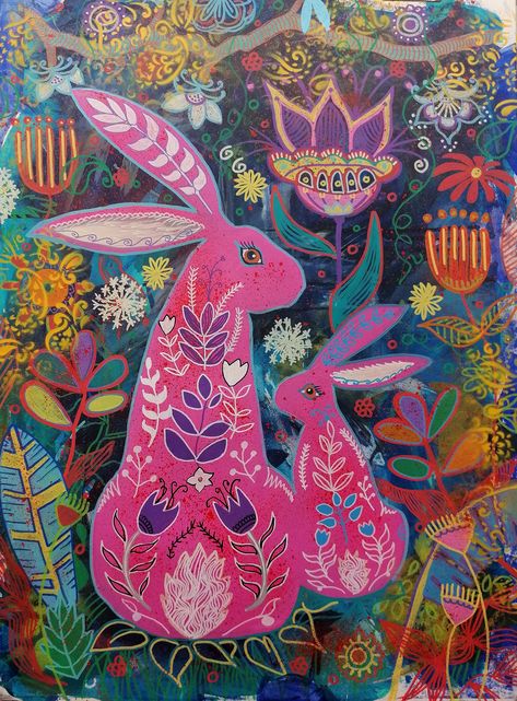 Mothers Day Story, Hare Painting, Folk Illustration, Contemporary Folk Art, Arte Folk, Horse Inspiration, Single Mum, Folk Art Flowers, Scandinavian Folk Art