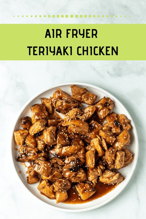 Air fryer teriyaki chicken is made with boneless skinless chicken thighs and a homemade teriyaki sauce. Cooked until tender, juicy and caramelized, this is an easy chicken weeknight dinner. Serve with rice and roasted or steamed broccoli, cauliflower or your favorite vegetables. A simple air fryer chicken recipe, perfect for beginners. Use store bought sauce to make this in under 20 minutes! Simple Air Fryer Chicken, Air Fryer Teriyaki Chicken, Frozen Vegetable Recipes, Teriyaki Chicken Thighs, Chicken Teriyaki Sauce, Air Fryer Recipes Chicken Thighs, Air Fryer Recipes Low Carb, Teriyaki Chicken And Rice, Air Fryer Chicken Thighs