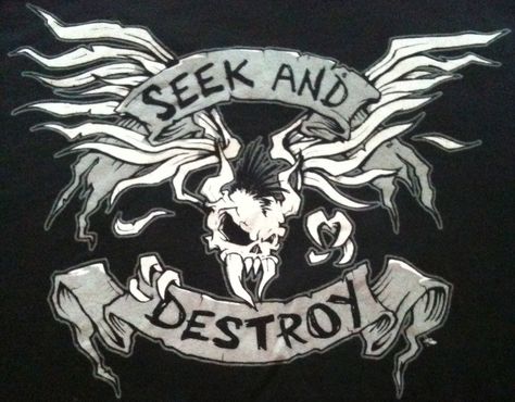 ''Seek&Destroy'' Kill em All Album Seek And Destroy Tattoo, Metallica Seek And Destroy, Metallica Kill Em All, Metallica Logo, Seek And Destroy, Rock Poster Art, Comic Tattoo, Metallica T Shirt, Metal Skull