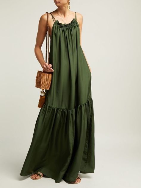 Green Maxi Dress, Three Graces, Green Maxi, Dress Inspo, Satin Maxi Dress, Loose Dress, Comfy Casual, Chic Dress, Sewing Dresses