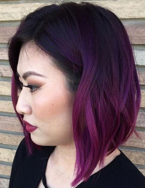 15. Purple Bob Dark Purple Hair Color, Magazine Lifestyle, Hair Shade, Purple Balayage, Shade Ideas, Purple Ombre Hair, Dark Purple Hair, Ombre Bob, Short Ombre Hair