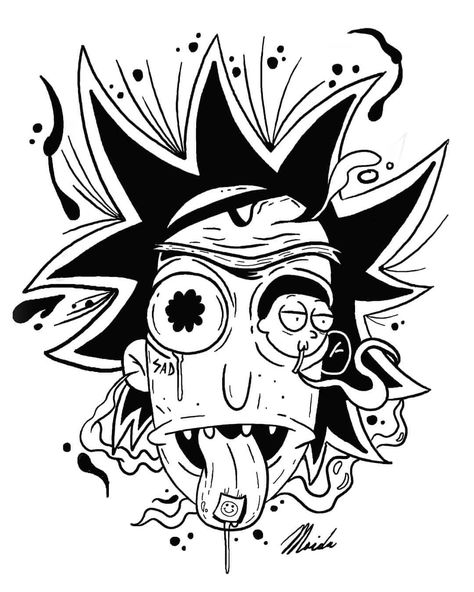 Rick And Morty Tattoo, Rick And Morty Drawing, Rick And Morty Stickers, Easy Graffiti Drawings, Lion Tattoos, Rick And Morty Poster, Trippy Drawings, Tattoo Art Drawings, Dark Art Drawings