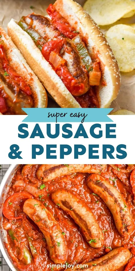 Sausage and Peppers is an easy weeknight dinner or the perfect game day meal. This recipe comes together with simple ingredients and is done in under 30 minutes! Easy Sausage And Peppers Skillet, Sausage Onions And Peppers Skillet, Hot Sausage And Peppers Recipes, Italian Sausage And Peppers In Air Fryer, Sausage Peppers And Onions In Tomato Sauce, Sauce For Sausage And Peppers, Sausage Peppers And Onions Sandwich, Sausage And Peppers With Sauce, Best Sausage And Peppers Recipe