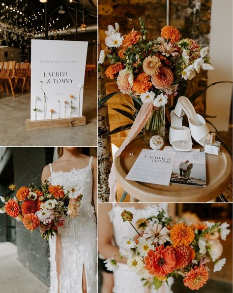 Sage And Orange Wedding Theme, Terracotta Wedding Florals, August Wedding Inspiration, Mums At Wedding, Marigold Wedding Colors, August Wedding Florals, September Wedding Florals, End Of Summer Wedding Colors, Shades Of Orange Wedding