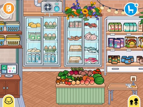 Toca Boca Grocery Store Ideas, Toca Boca Grocery Store, Toca Boca Restaurant Ideas, Toca Boca Local Shop Ideas, Toca Life World Aesthetic Pfp, Toca Ideas, Food Shelf, Toka Boka, Free House Design