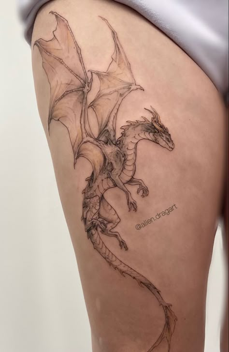 Dragon Tattoo Leg, Dragon Thigh Tattoo, Celtic Dragon Tattoos, Dragon Tattoo Ideas, Small Dragon Tattoos, Bookish Tattoos, Dragon Tattoo For Women, Tattoo Board, Fantasy Tattoos