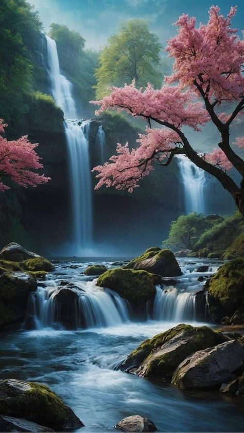 Wallpaper Backgrounds 3d Nature, Forest Waterfall Aesthetic, Beautiful Waterfalls Wallpaper, Waterfalls Background, Waterfall Wallpaper Hd, Wallpaper Nature Hd, Waterfalls Aesthetic, Wallpaper Backgrounds Hd, Nature Falls