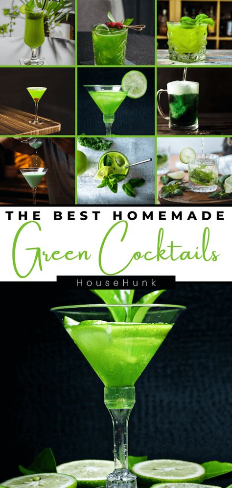 Green Cocktail Recipe, Green Drink Recipes Alcohol, Green Tequila Drinks, Green Colored Drinks, Toxic Themed Cocktails, Green Mixed Drinks Alcohol, Green Beverages, Green Drink Ideas Alcoholic, Poison Ivy Cocktail