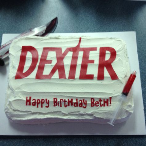 Quite proud of this cake I made for a friend's Dexter themed birthday party. Dexter Cake, Dexter Party, 14th Birthday Cakes, Buttercream Cake Designs, Michael C Hall, Dexter Morgan, Themed Birthday Cakes, Watch Party, Themed Birthday Party