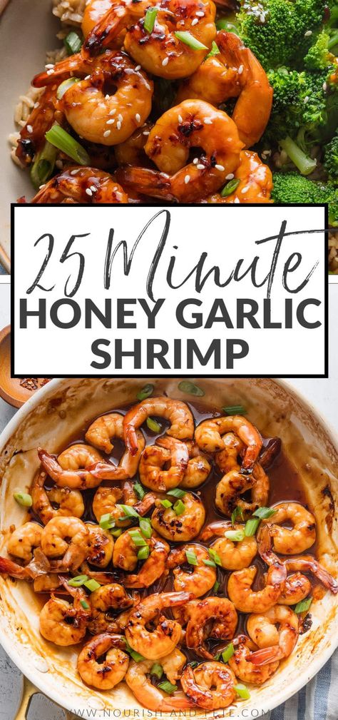 Count on this super simple Honey Garlic Shrimp Skillet when you need an ultra fast dinner with tons of flavor. Season and cook the shrimp in just 20 minutes, then serve over rice and steamed veggies for an easy dinner with gourmet taste. Shrimp Veggie Skillet, Stove Top Shrimp Recipes, Shrimp Meals, Honey Shrimp, Honey Garlic Shrimp, Shrimp And Rice Recipes, Skillet Shrimp, Serve Over Rice, Paleo Dinners