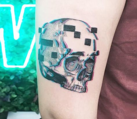 Tattoo photo - Skull tattoo by Damian Orawiec Henry Tattoo, Steve Butcher Tattoo, Pixel Tattoo, Cyberpunk Tattoo, Strawberry Tattoo, Surreal Tattoo, Epic Tattoo, Retro Tattoos, World Tattoo