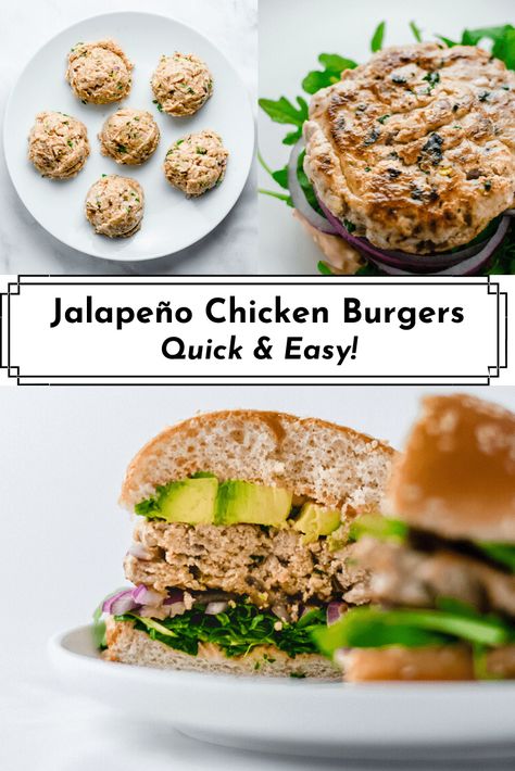 Chicken Jalapeno Burgers, Jalapeño Chicken Burgers, Burger Alternatives, Grilled Chicken Burgers, Ground Chicken Burgers, Cookout Menu, Jalapeno Burger, Hand Held Food, Chicken Burgers Recipe