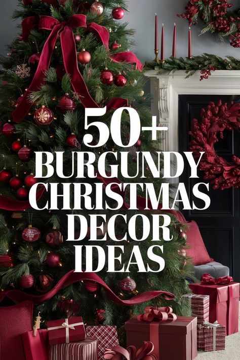 50+ Burgundy Christmas Decor Ideas Red And Green Decorated Christmas Trees, Burgundy Navy Gold Christmas Tree, Christmas Tree Decorations Burgundy, Bronze And Burgundy Christmas Tree, Gold And Burgundy Christmas Decor, Red Christmas Tree Ornaments, Elegant Red Christmas Decor, Classic Red Christmas Decor, Burgundy And Blue Christmas Tree