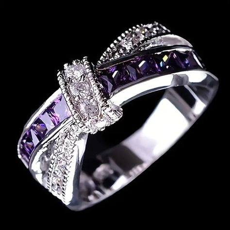 Amethyst & Cz Infinity Twist Ring, Silver Tone. Simply A Beautiful, Classic & Stunning Ring. A Comfortable Design And Fit. R-1050 Bundle & Save Bridal Party Jewelry, Bezel Set Ring, Knot Ring, Jewelry Model, Cubic Zirconia Rings, Men's Jewelry Rings, Ebay Jewelry, Purple Crystals, Color Ring