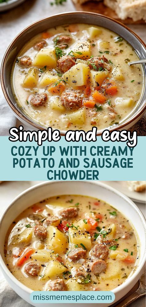 Potato Sausage Chowder, Carrot Soup Easy, Sausage Chowder, Potato And Sausage, Potatoes And Sausage, Family Around The Table, Potato Sausage, Sausage Potato Soup, Warm Meals