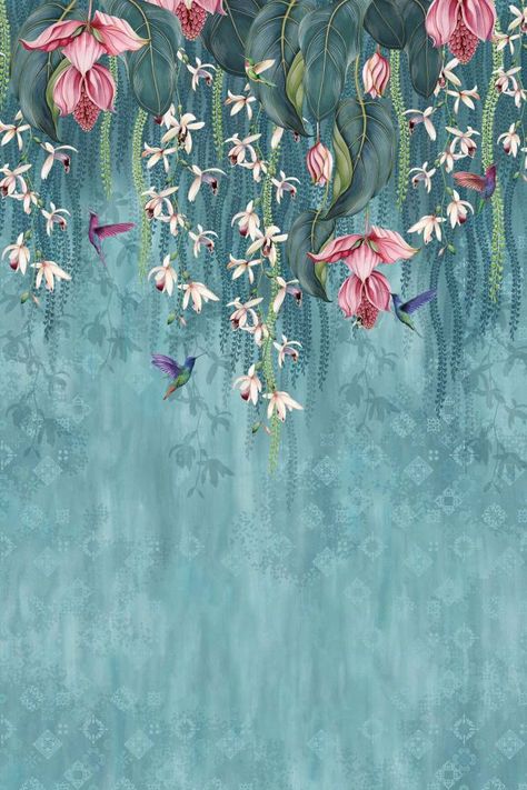 Osborne And Little Wallpaper, Orchid Wallpaper, Yellow Orchid, Teal Wallpaper, Hur Man Målar, Pink Orchids, Wallpaper Decor, Flowering Vines, Teal And Pink