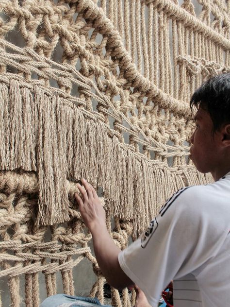 Macrame Garden, Jimbaran Bali, Mountain Ocean, Manila Rope, Textile Collage, Macrame Wall Hanging Patterns, Jimbaran, House By The Sea, Fiber Artist