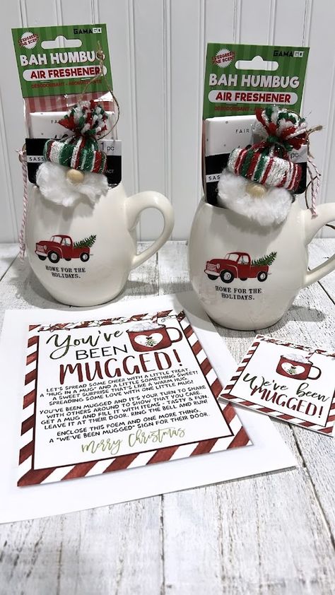 Christmas Treats To Sell Craft Fairs, You Have Been Socked, You’ve Been Socked Ideas, Christmas Office Ideas Fun, Mugged Gift Ideas, You've Been Mugged Teacher Ideas, Youve Been Socked Christmas Office, Work Secret Santa Ideas, You’ve Been Socked