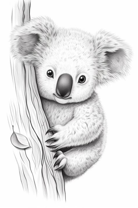 Koala Drawing Sketches, Koala Bear Drawing, Cute Wombat, Koala Tattoo, Koala Drawing, Koala Illustration, Bear Sketch, Realistic Mermaid, Easy Animal Drawings