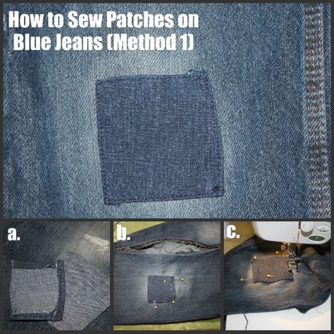 How to Mend Holes in Blue Jeans Mend Holes, Creative Mending, How To Patch Jeans, Easy Clothing, Patch Hole, Repair Jeans, Mending Clothes, Repair Clothes, Home Management