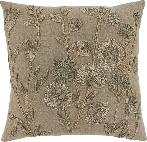 Amazon.com: SARO LIFESTYLE Genevieve Collection Stone Washed Floral Pillow Cover, 20", Taupe : Home & Kitchen Couch Accessories, Applique Pillows, Bedroom Décor, Floral Pillow Cover, Floral Pillow, Design Square, Floral Throw Pillows, Floral Pillows, Cotton Pillow