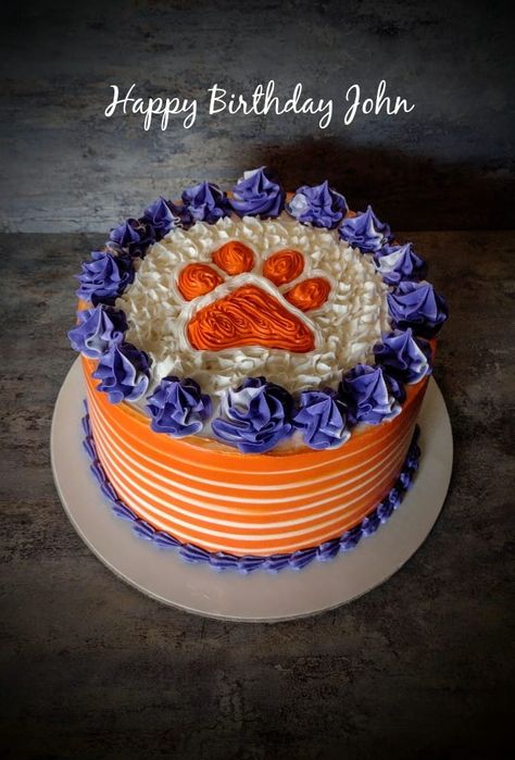 Clemson Birthday Cake Clemson Birthday Cake, Clemson Grooms Cake, Clemson Cake Ideas, Clemson Birthday Party Ideas, Clemson Cake, Clemson Birthday, Auburn Cake, Falcons Cake, Tiger Birthday Party