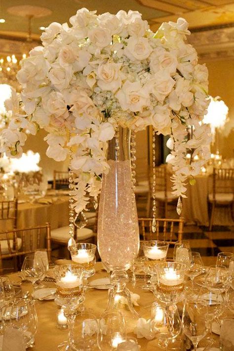 Amazing Wedding Centerpieces With Flowers ❤ See more: http://www.weddingforward.com/wedding-centerpieces/ #weddings Tall Vase Wedding Centerpieces, Amazing Wedding Centerpieces, Wedding Centrepiece, Rustic Wedding Decorations, Tall Wedding Centerpieces, Wedding Floral Centerpieces, Tall Vase, Flower Centerpieces Wedding, Glamorous Wedding