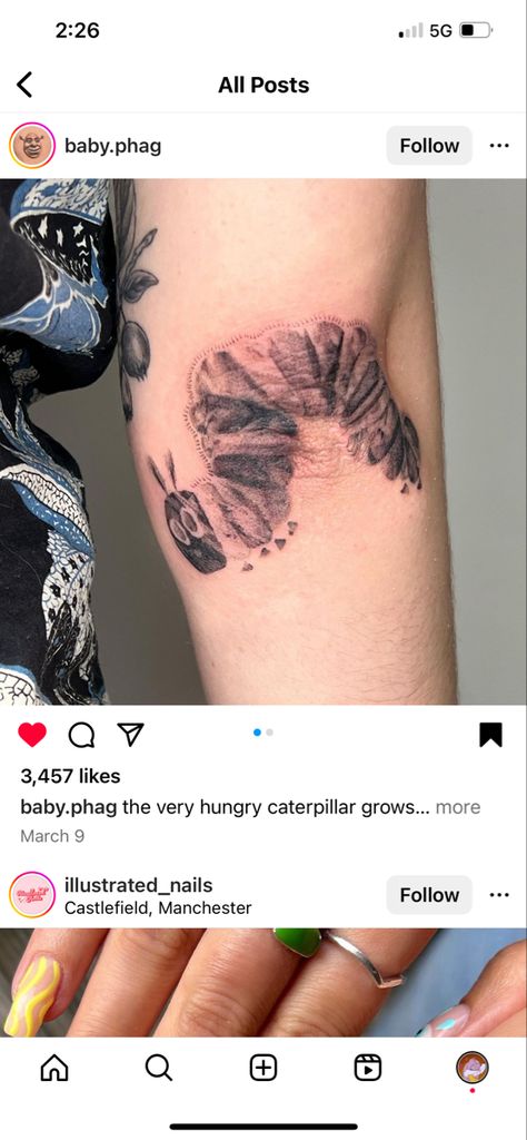 The Very Hungry Caterpillar Tattoo, Hungry Caterpillar Tattoo, Caterpillar Tattoo, Elbow Tattoo, Elbow Tattoos, The Very Hungry Caterpillar, Very Hungry Caterpillar, Very Hungry, Hungry Caterpillar