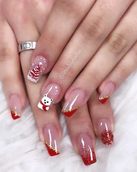 Gel Nails Ideas For Christmas, Christmas Nail Art Designs 2023, Christmas Red Nail Designs, Christmas Nail Designs 2023, Elf Nails, Noel Nail, Nails Navidad, Unghie Sfumate, Christmas Nails Easy