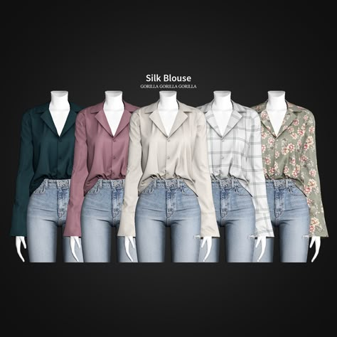 Silk Blouse | Gorilla Gorilla Gorilla on Patreon Sims Aesthetic, Mods Sims 4, Cc Clothing, Sims 4 Men Clothing, Gorilla Gorilla, Sims 4 Tsr, Die Sims 4, Sims Clothes, The Sims 4 Pc