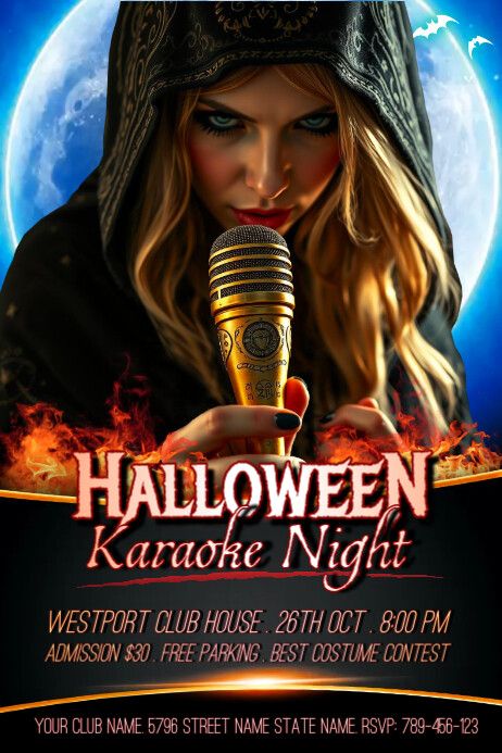 Cool Halloween Karaoke Flyer Design Invitation Poster Design, Halloween Karaoke, Night Party Invitation, Invitation Poster, Karaoke Night, Linkedin Background Image, Kindle Book Cover, Halloween Flyer, Campaign Posters