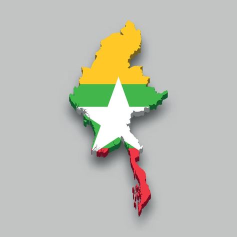 3d isometric Map of Myanmar with national flag. Myanmar Map, Myanmar Flag, Isometric Map, Myanmar Art, 3d Isometric, Dark Black Wallpaper, Grunge Pictures, Aesthetic Letters, Troll Face