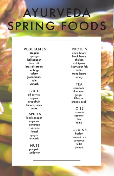 Ayurveda Spring Recipes, Ayurveda Spring, Doshas Ayurveda, Ayurveda Winter, Spring Foods, Ayurveda Vata, Ayurveda Diet, Ayurveda Recipes, Ayurvedic Diet