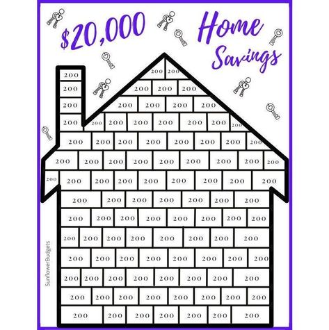 "A FUN Savings Challenge to help you save for a down payment on your new home or you can use to save for home renovations! Color in a box every time you save $200 or color in half a box for every$100 before you know it you will have 20K! Happy Savings! Size: US Letter (8.5\" x 11\") Recommend printing on lightweight cardstock. Color may vary depending on computer monitor. Please Note: This is a DIGITAL DOWNLOAD. No physical copy will be shipped. I don't accept returns, exchanges, or cancellations, however, please let me know if you have any issues." Saving Money Chart, Saving Methods, Money Chart, Savings Challenge Printable, Money Saving Methods, Money Saving Techniques, Saving Challenges, Savings Challenges, Saving Techniques