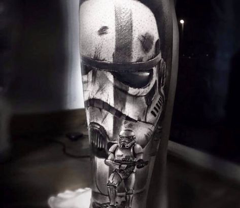 Storm Trooper Tattoo Design, Star Wars Tattoo For Men, Stormtrooper Tattoo, Star Wars Tattoo Sleeve, Hunter Tattoo, Graphic Tattoo, Nerdy Tattoos, Mechanic Tattoo, Movie Tattoo