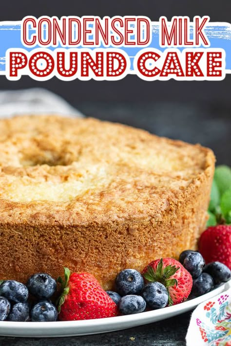 Best Sweetened Condensed Milk Pound Cake recipe by Call Me PMc has vanilla & traditional ingredients + Eagle Brand condensed milk. Moist, buttery, easy. Eagle Brand Condensed Milk Pound Cake, Sweetened Condensed Milk Pound Cake, Condensed Milk Pound Cake, Perfect Pound Cake Recipe, Condensed Milk Recipes Desserts, Milk Recipes Dessert, Sweetened Condensed Milk Recipes, Condensed Milk Cake, Food Deserts