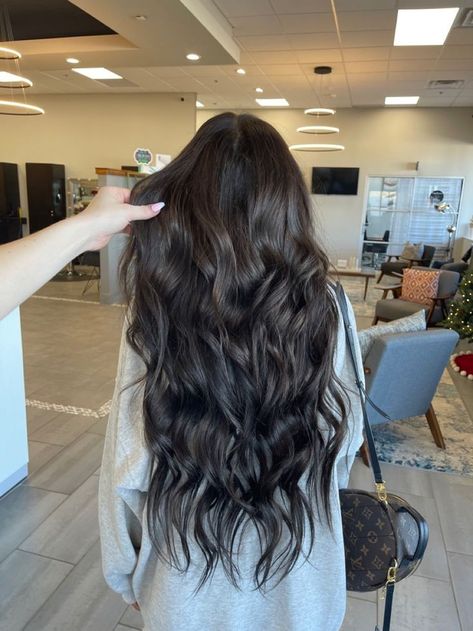 24inch Hair Extensions Dark Brown, Black Velvet Hair Color, Long Espresso Brown Hair, Dark Extensions Long, Long Dark Hair With Extensions, Long Dark Brown Extensions, Dark Brunette Extensions, Black Long Extensions, Dark Intense Brown Hair