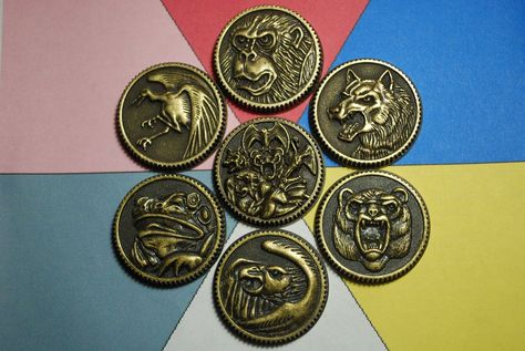 Mighty Morphin Power Rangers' Ninja (Ninjetti) Coins with Colorful Background. Super Samurai, Power Ranger Party, Power Rangers Super Megaforce, Power Coin, All Power Rangers, Power Rangers Fan Art, Power Rangers Ninja, Right In The Childhood, Go Go Power Rangers