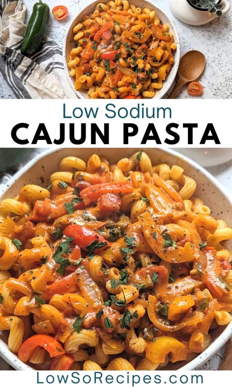 Low Sodium Cajun Pasta Recipe - Low So Recipes Low Sodium Chicken Dinners, Low Sodium Lunch Meal Prep, Kidney Diet Recipes Dinners, Low Sodium Quick Meals, Easy Low Sodium Dinner Recipes, Low Sodium Low Calorie Meals, Low Sodium Turkey Recipes, Easy Low Sodium Recipes Simple, Low Sodium Recipes Crockpot