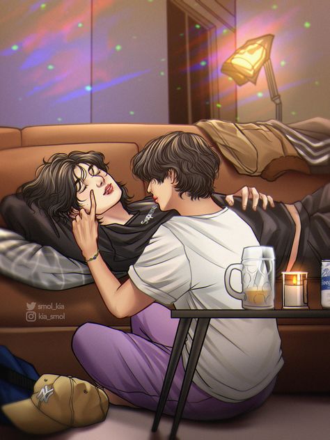 Taekook Fanart Wallpaper, Fanfiction Bts, 19 Days Anime, Taekook Fanart, Black And White Photo Wall, Wine Painting, Vkook Fanart, Jeon Jungkook Photoshoot, Two Faces