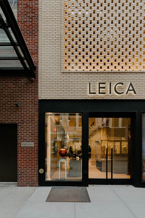 Brick lattice fronts Leica store in New York by Format Architecture Office Cinema Architecture, Thomas Heatherwick, Cafe Seating, New York Architecture, Old Warehouse, Pale Wood, Meatpacking District, Brick Architecture, Zaha Hadid Architects