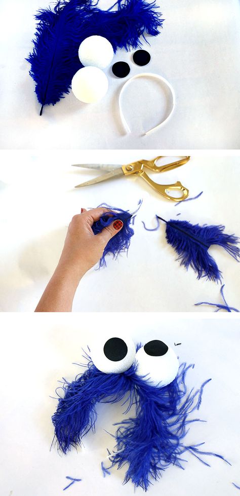 Make your own cookie monster headband - super easy last minute costume idea! Cookie Monster Headband, Monster Headband, Cookies Monster, Cookie Monster Costume, Easy Homemade Cookies, Monster Costume, Last Minute Costume, Diy Carnival, Cookie Monster Party