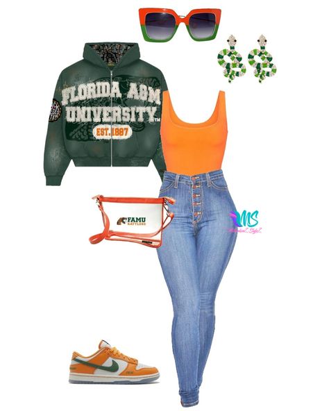 Dress to impress this Football Season! 🧡💚🐍 Elevate your FAMU spirit with our stunning ensemble: Lady Venom Snake Earrings and COLAC Glasses from MeticulouZ StyleZ (available on our website), paired with the newly haven’t released iconic FAMU Jacket by STAY TUNED 👀👀 Remember to Dare to Be Different with MeticulouZ StyleZ! 🌟 Customize your look with boots, heels, or sneakers – the choice is yours! 🎉 #FAMUlyStyle #gamedayfashion #DareToBeDifferent #famurattlers #famufootball #famualumni #... Famu Homecoming Outfits, Famu Homecoming, Lady Venom, Hbcu Homecoming, Venom Snake, Gameday Fashion, Homecoming Outfits, Dare To Be Different, Snake Earrings