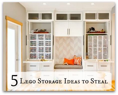 5 Lego Storage Ideas to Steal Playroom School Room, Family Friendly Living Room, Lego Organization, Mudroom Lockers, Living Room Transitional, Food Play, Mudroom Design, Lego Room, Lego Storage