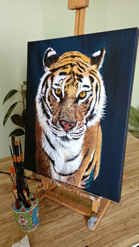 Acrylic Tiger Painting, Tiger Painting Acrylic, Tiger Acrylic Painting, Tiger Art Drawing, Tiger Oil Painting, Tiger In Water, Tiger Paintings, Beautiful Tiger, Tiger Drawing