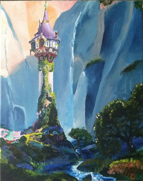 Rapunzel's Tower, Disney Painting, Tangled Painting, Rapunzel Tower, Disney Canvas Art, Castle Painting, Fall Canvas Painting, Disney Paintings, Landscape Art Painting