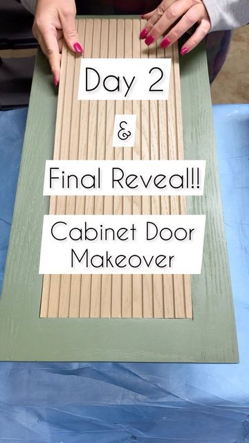 Kelsey + Steven | DIY • Renovation • Design | on Instagram: "❗️We saved hundreds 💵❗️ This project was a combination of innovation and vision. We saved old cabinet doors and ended up transforming our whole room in the process. When we looked at the inside of the original doors, we saw a shaker style that opened the flood gates of ideas. At first we were going to go with a burlap to provide contrast but we came across @polewrap and immediately knew this is what we were going with. The depth of t Dowels On Cabinet Doors, How To Update Cabinet Doors, Filling In Grooved Cabinet Doors, Cabinet Ends Ideas, Cupboard Door Makeover, Glass Replacement Ideas Cabinet Doors, Epoxy Cabinet Doors, Flip Cabinet Doors Inside Out, Textured Cabinet Doors