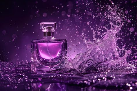 Photo perfume bottle perfume bottle spra... | Premium Photo #Freepik #photo Photo Perfume, Purple Perfume, Dark Purple Background, Bottle Perfume, Stationery Templates, Purple Background, Business Card Maker, Flyer Maker, Poster Maker